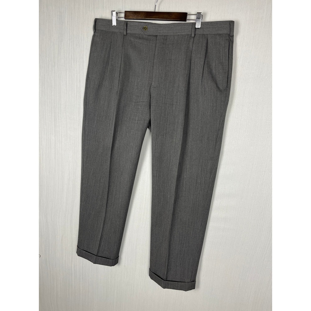 Brooks Brothers Dress Pants Mens 40x30 Gray Madison Pleated Wool Cuffed Classic